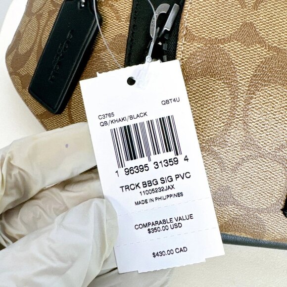 Coach C3765 Track Belt Bag In Signature Canvas IN Khaki Black - Picture 8 of 8
